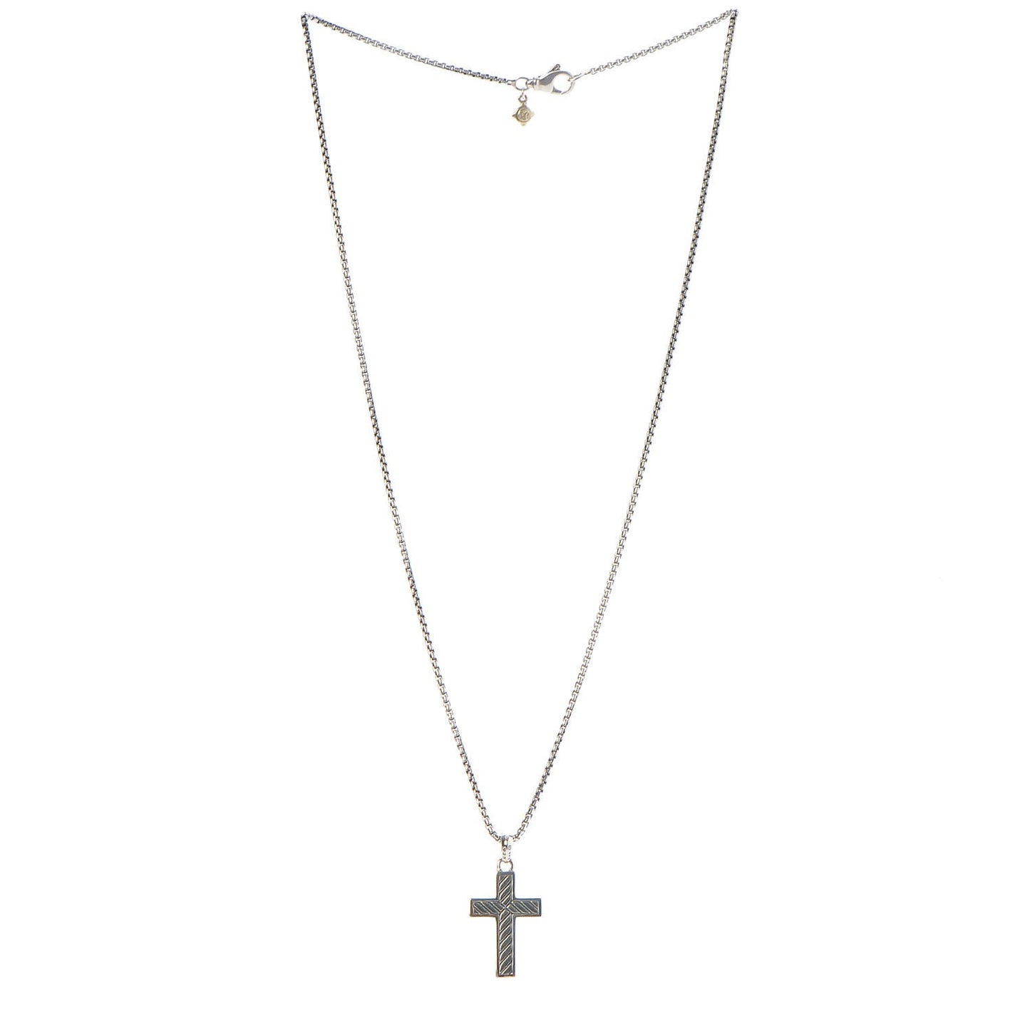 Sterling Silver 14K Yellow Gold Black Diamond Cross Pendant Necklace