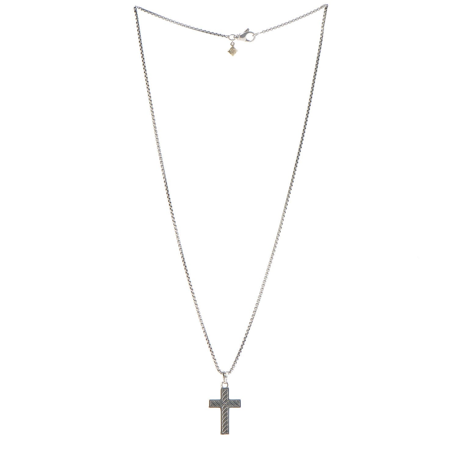 David Yurman Sterling Silver 14K Yellow Gold Black Diamond Cross Pendant Necklace 4 of 8