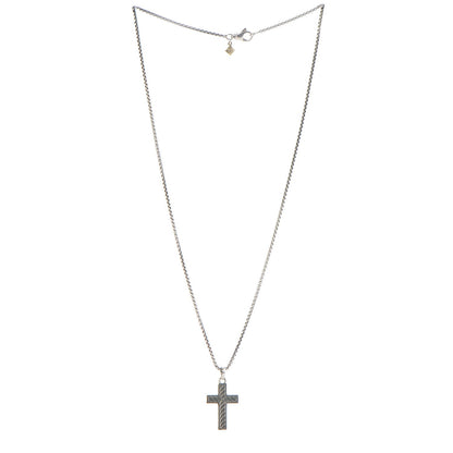 David Yurman Sterling Silver 14K Yellow Gold Black Diamond Cross Pendant Necklace 4 of 8