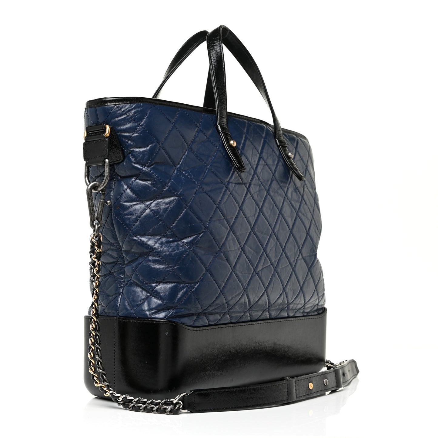 Aged Calfskin Quilted Large Gabrielle Shopping Tote Navy Black