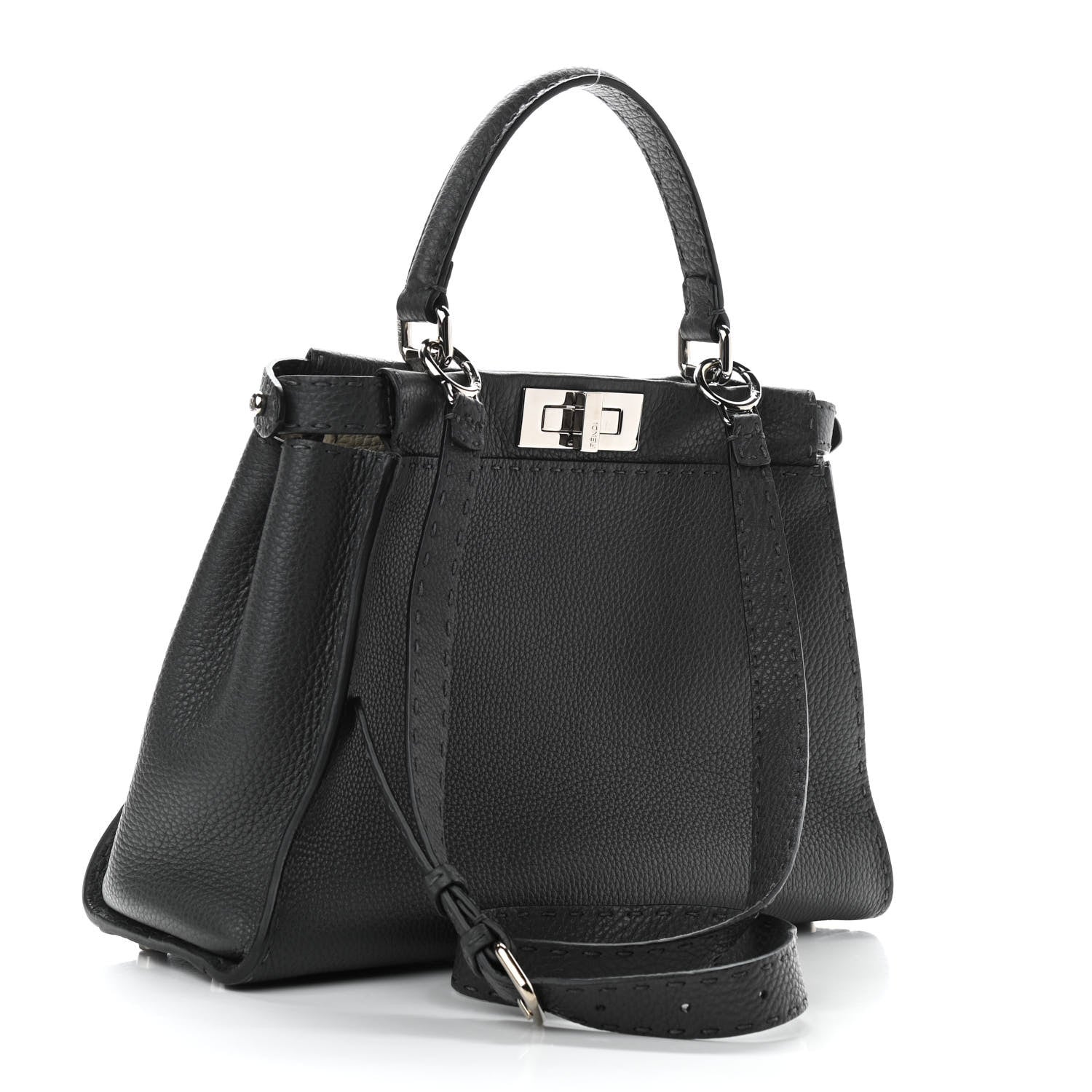 Fendi Cuoio Romano Selleria Bi-Color Medium Peekaboo Iconic Satchel Asfalto Latte 2 of 9