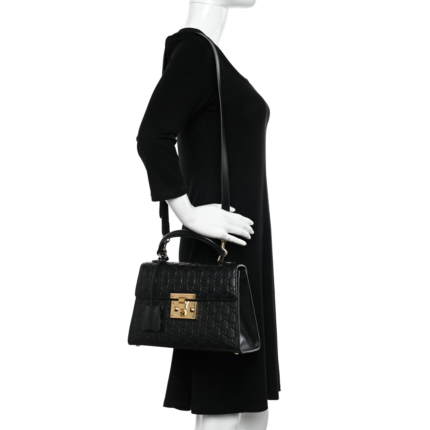 Gucci Guccissima Signature Small Padlock Top Handle Bag Black 2 of 11