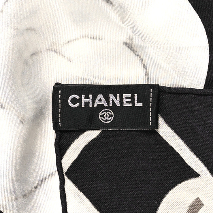 Silk Camellia CC Square Scarf Black
