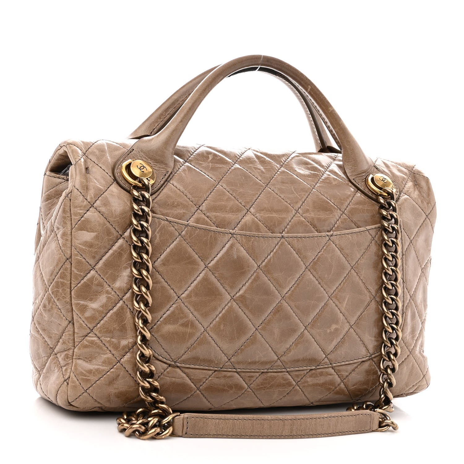 Chanel Glazed Calfskin Castle Rock Medium Flap Dark Beige 3 of 12