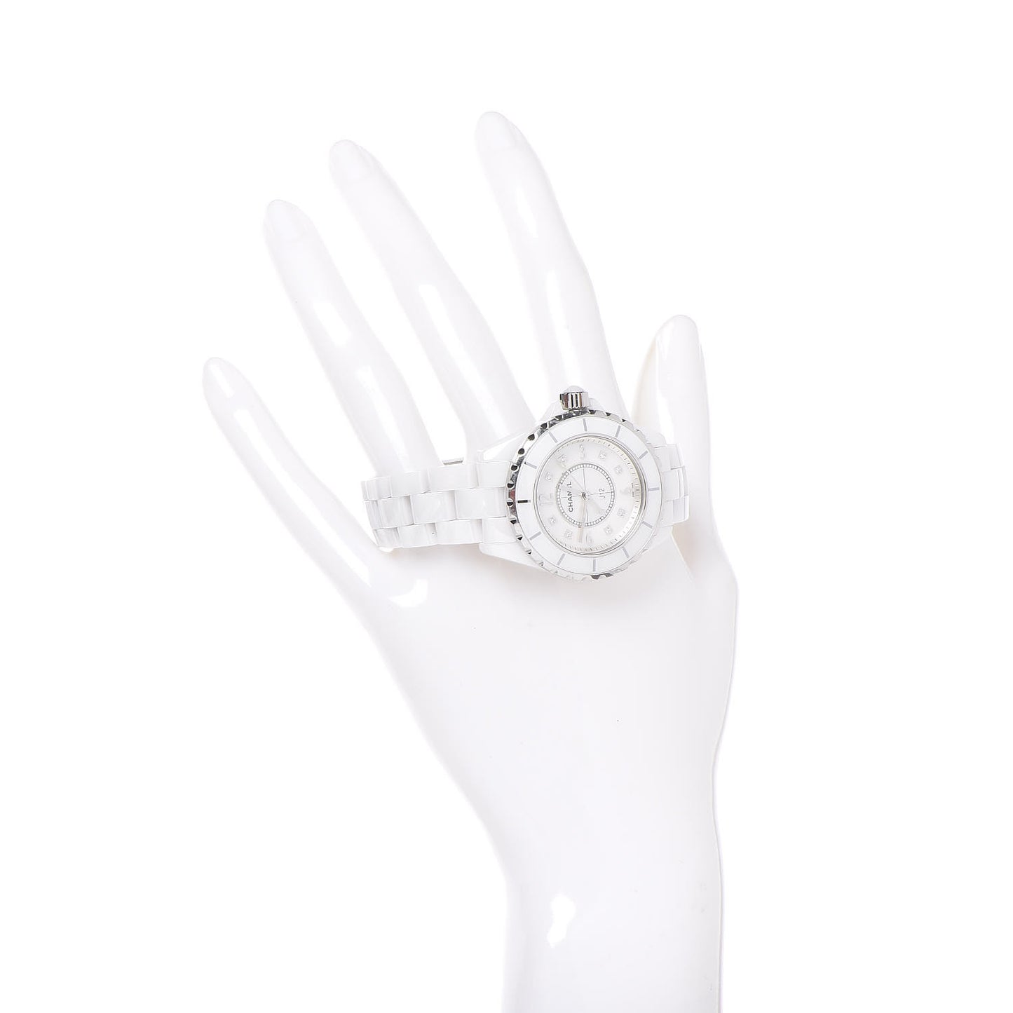 Stainless Steel Ceramic Diamond Mother of Pearl 33mm J12 Quartz Watch White