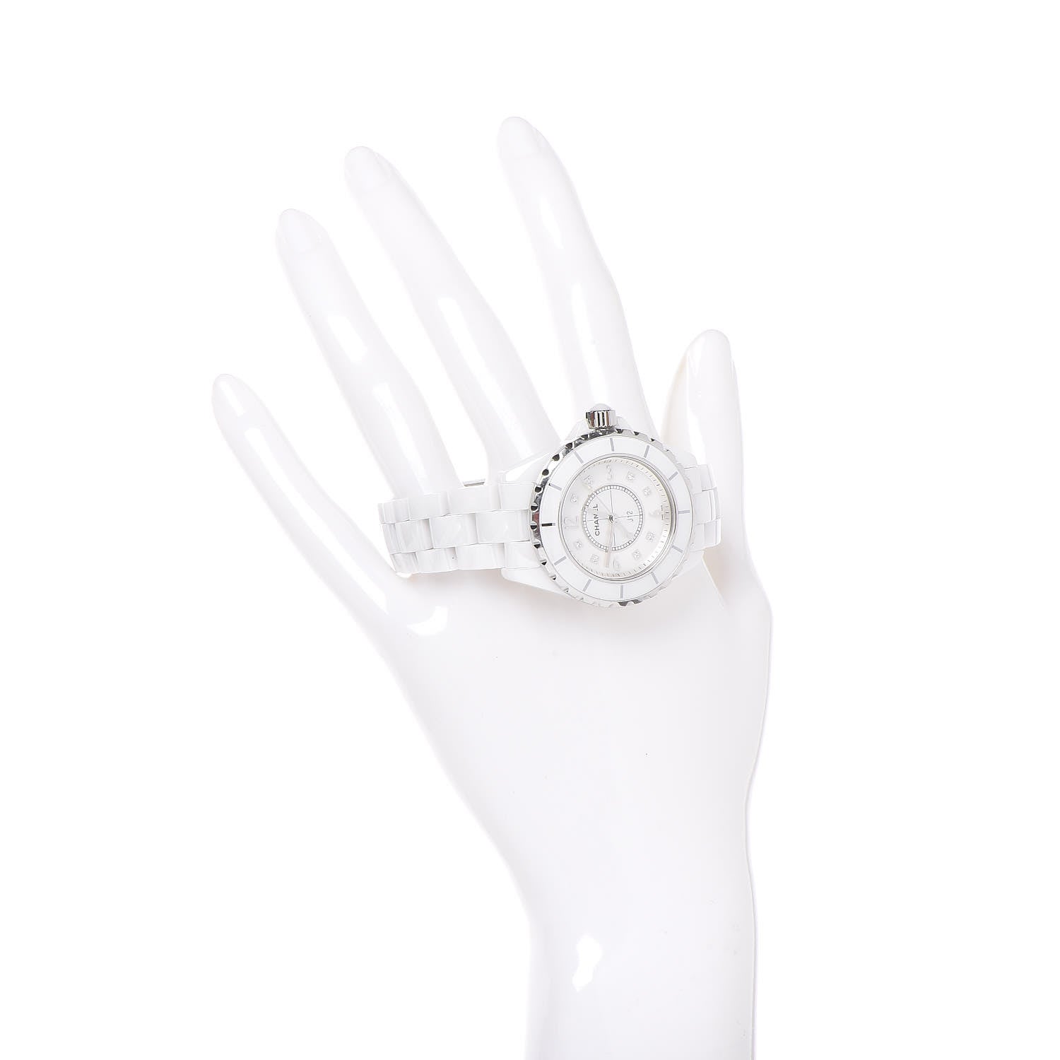 Chanel Stainless Steel Ceramic Diamond Mother of Pearl 33mm J12 Quartz Watch White 2 of 7