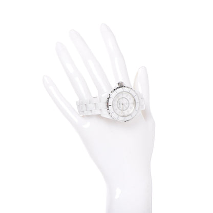 Chanel Stainless Steel Ceramic Diamond Mother of Pearl 33mm J12 Quartz Watch White 2 of 7