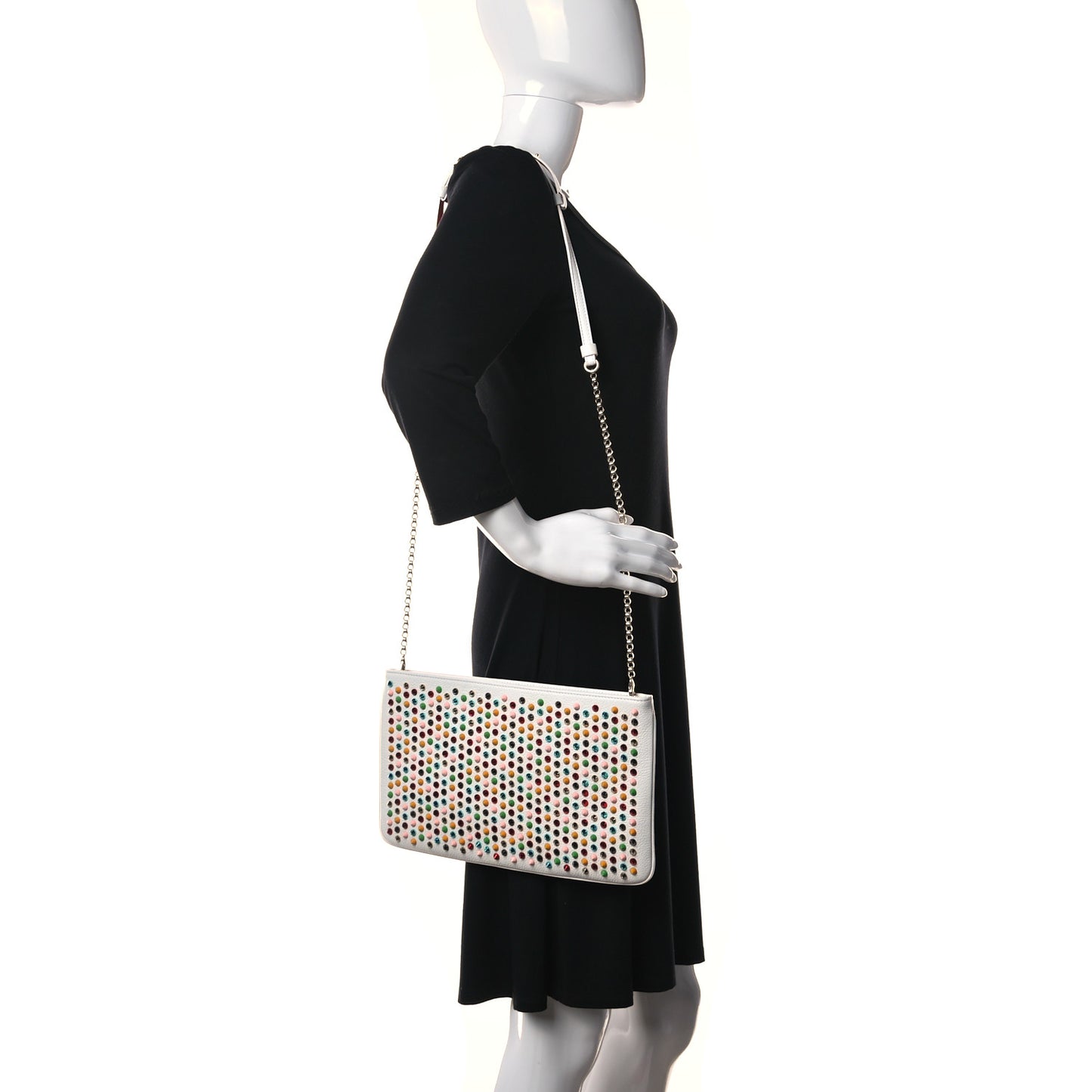 Calfskin Empire Spikes Loubiposh Clutch White Multi