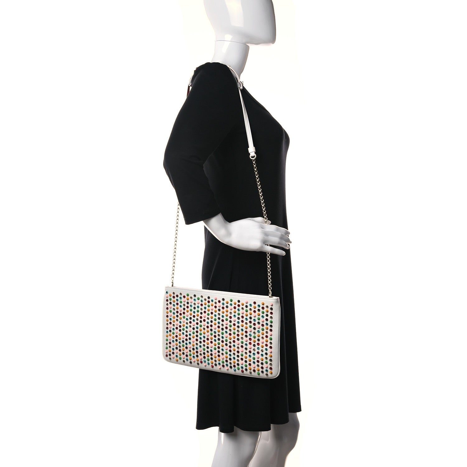 Christian Louboutin Calfskin Empire Spikes Loubiposh Clutch White Multi 2 of 14