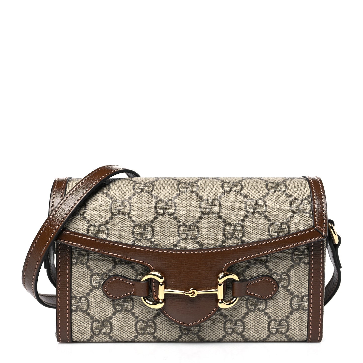 GG Supreme Monogram Mini Horsebit 1955 Shoulder Bag Beige Brown Sugar