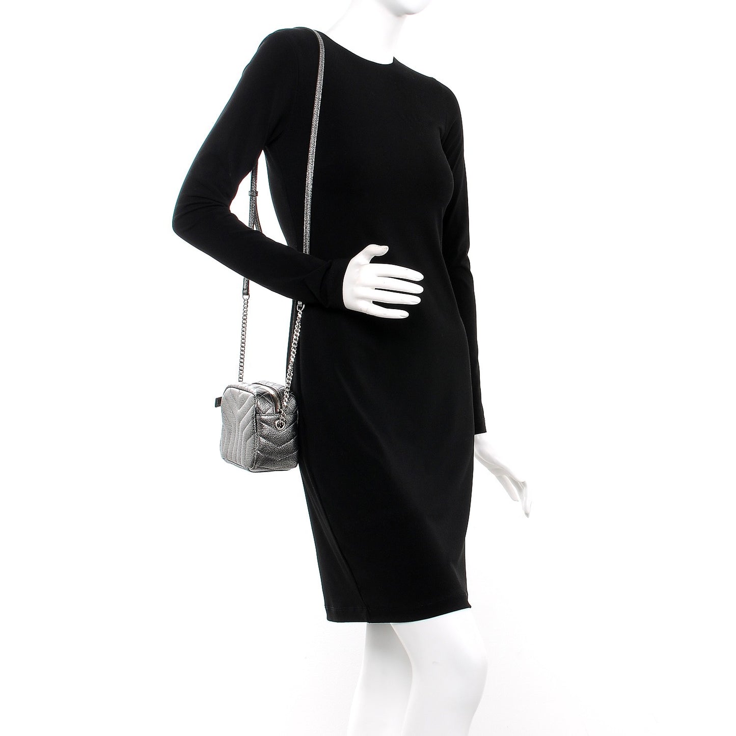 Metallic Grain De Poudre Y Quilted Monogram Mini Loulou Camera Bag Gun Metal
