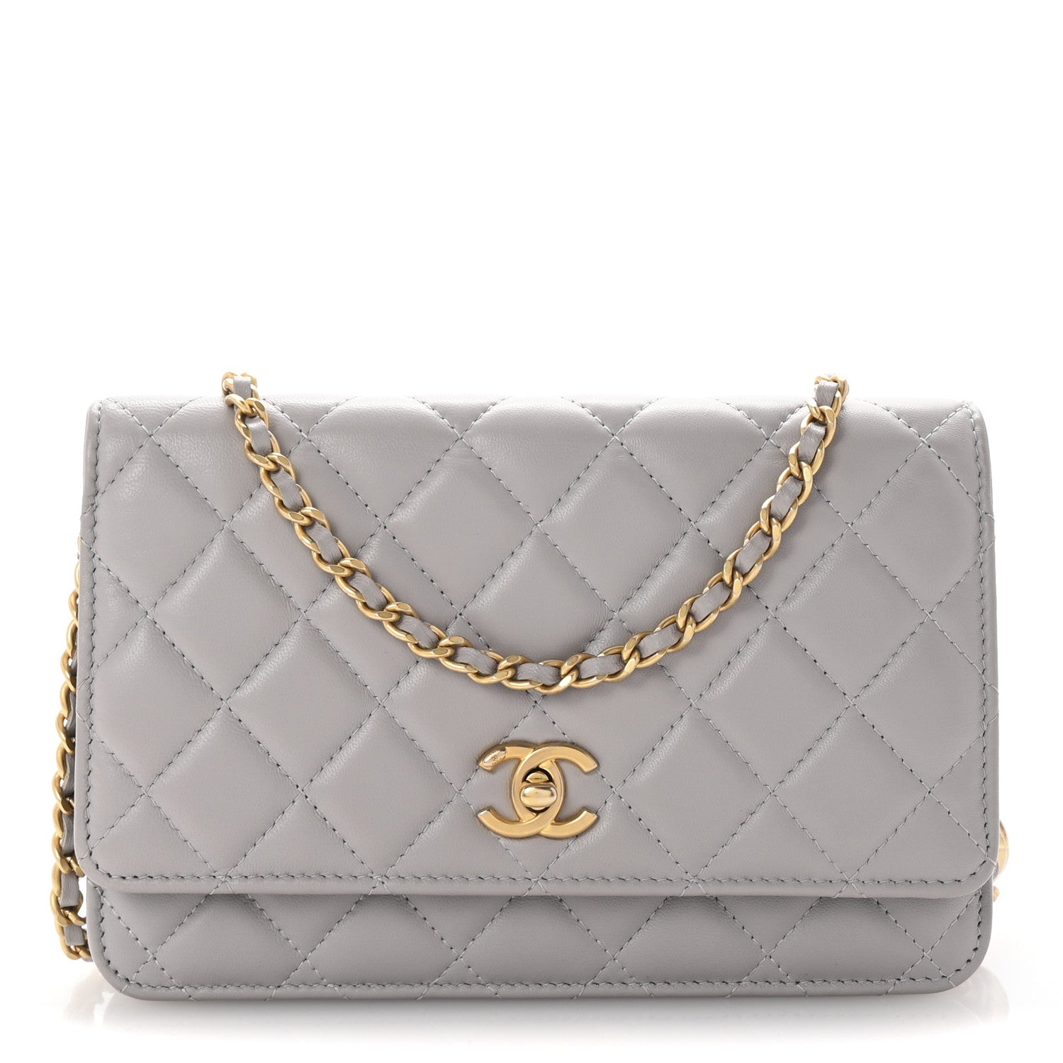 Chanel Lambskin Quilted CC Pearl Crush Wallet on Chain WOC Grey 1 of 10