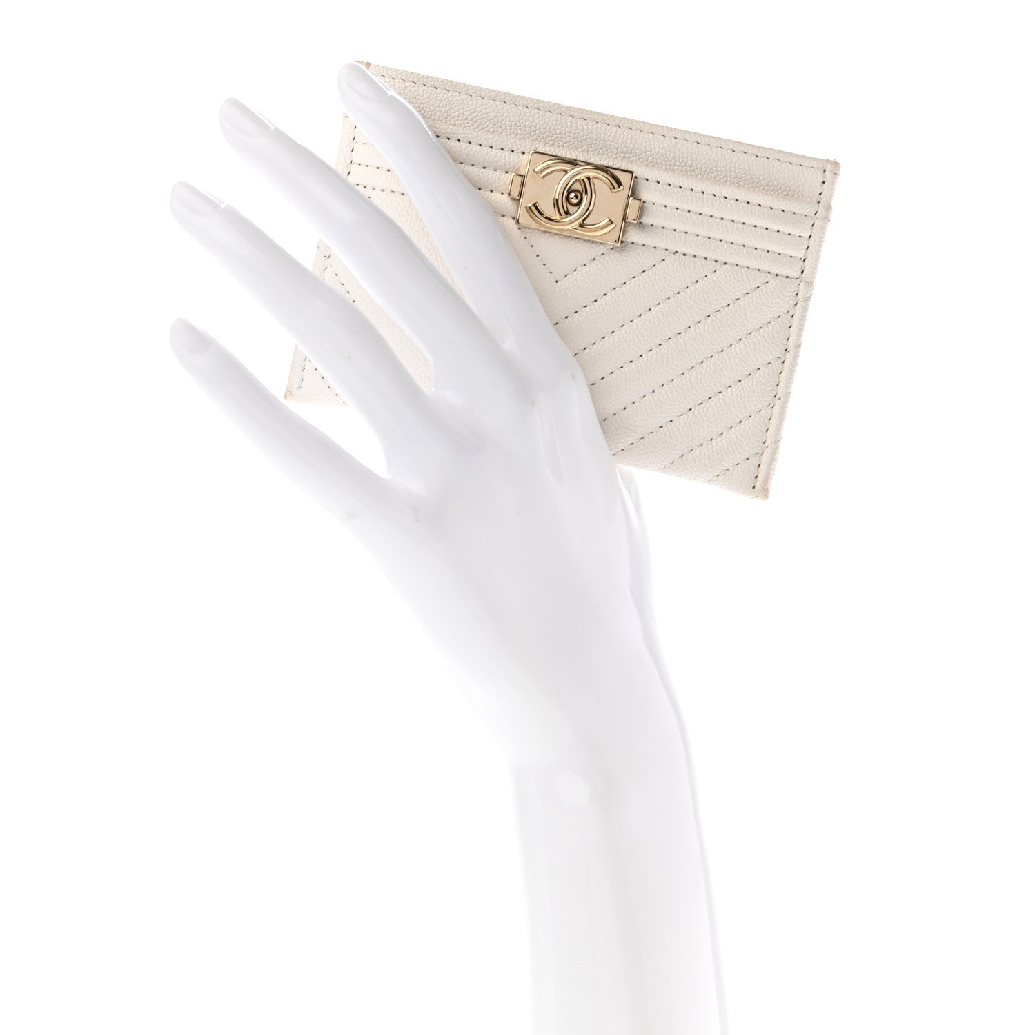 Chanel Caviar Chevron Quilted Boy Card Holder White 2 of 8