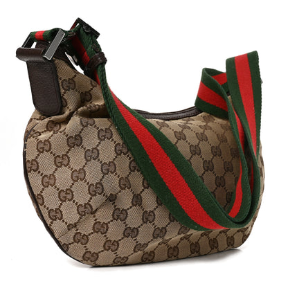 Gucci Monogram Web Medium Half Moon Hobo Dark Brown 2 of 10