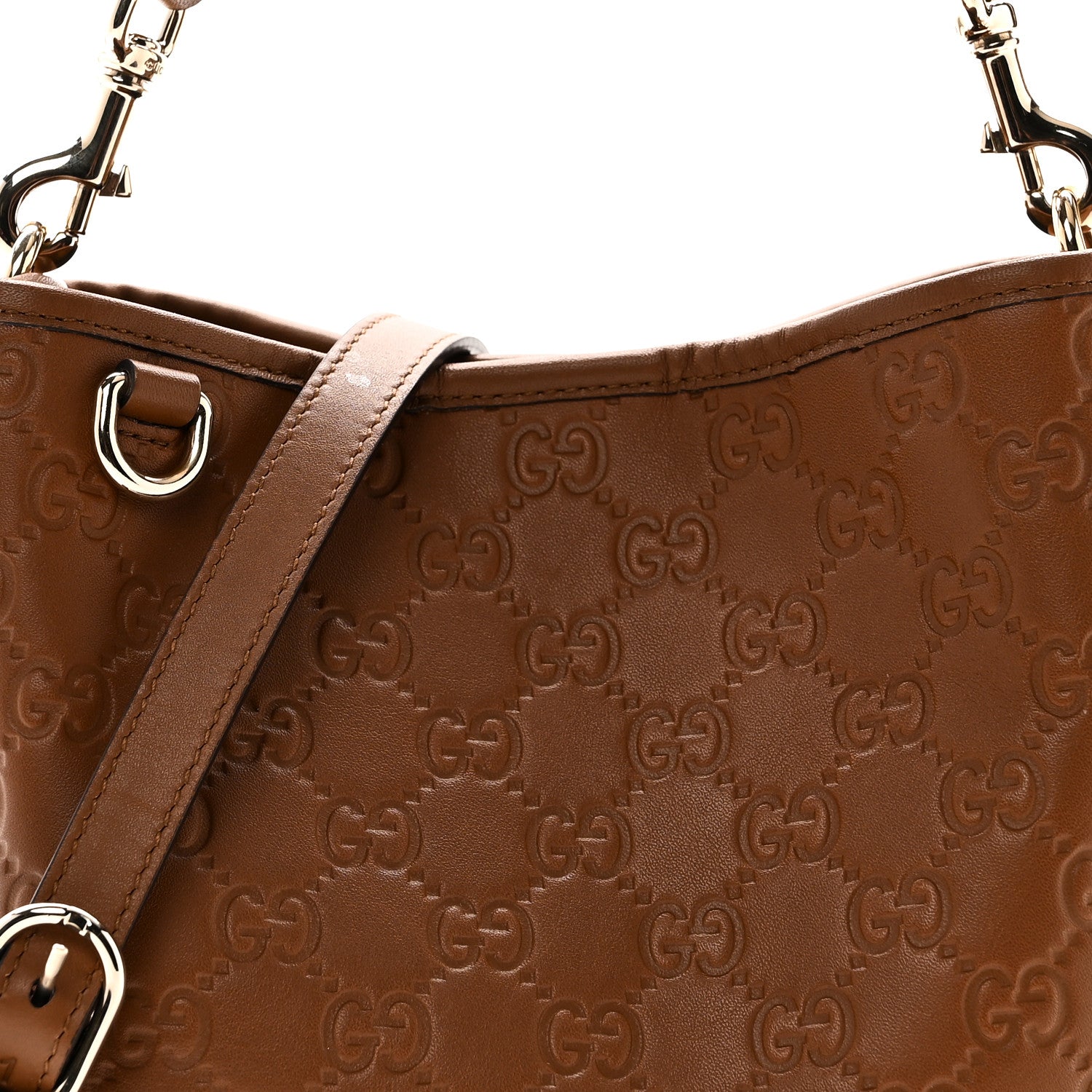 Gucci GG Calfskin Embossed Emblem Small Bucket Bag Brown 7 of 10