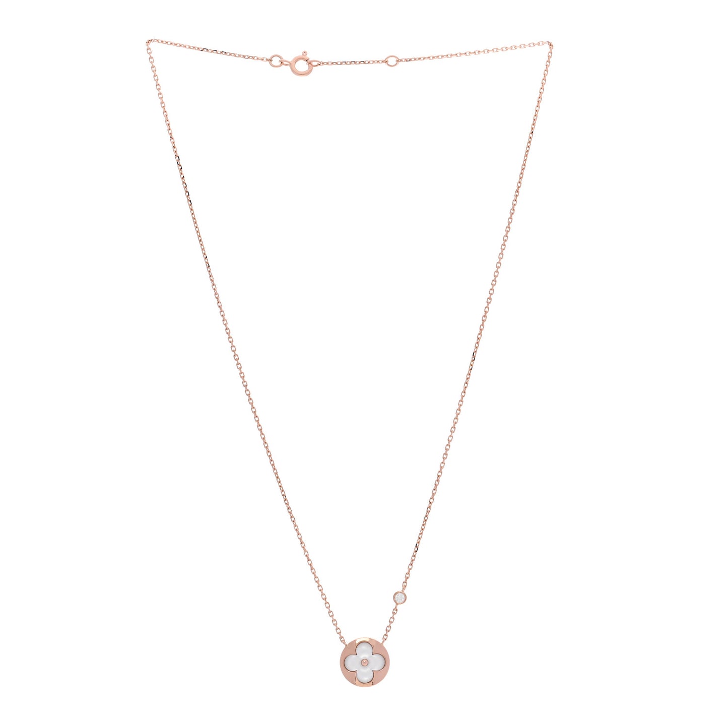18K Pink Gold Diamond Mother of Pearl Color Blossom BB Sun Pendant Necklace