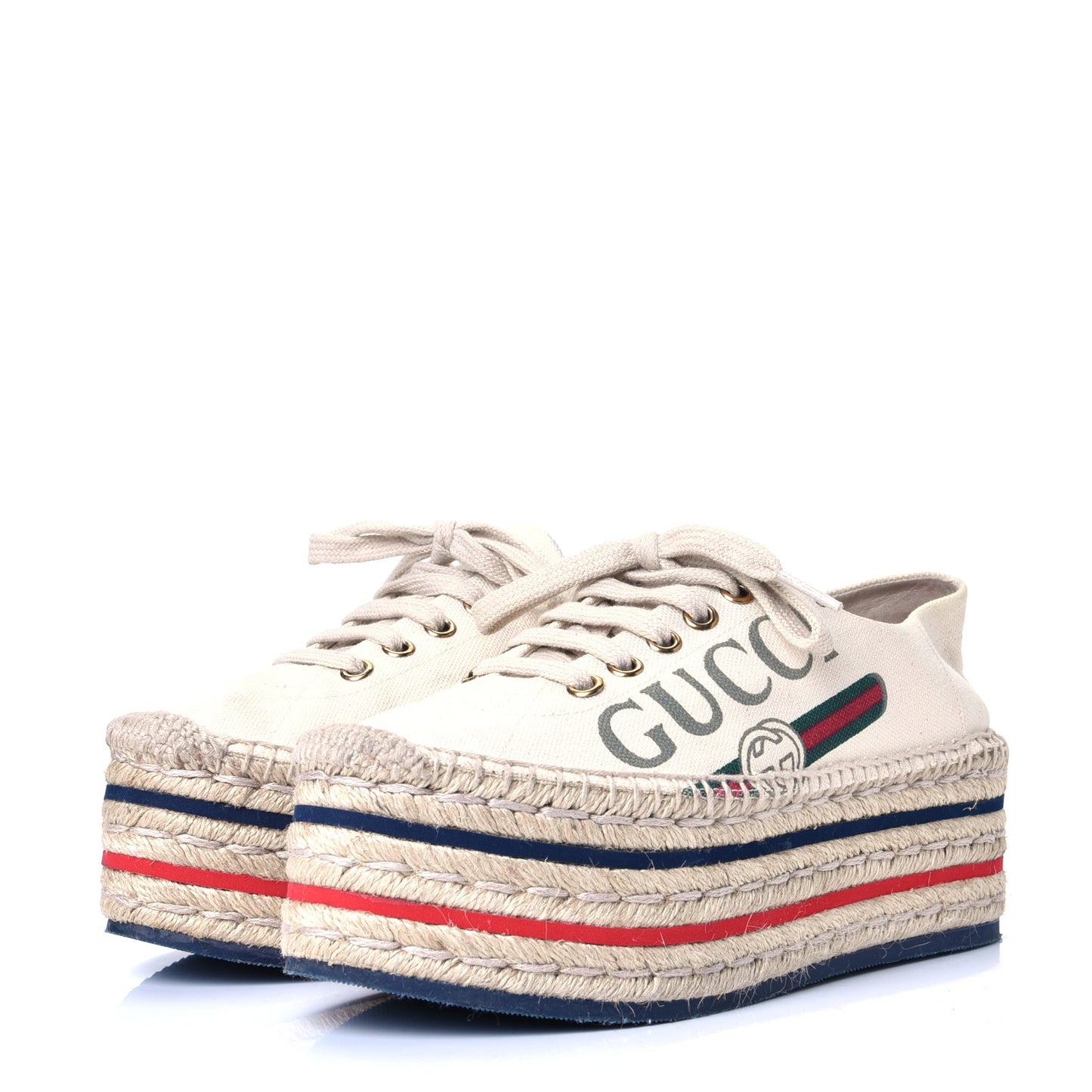 Canvas Logo Lace-Up Platform Espadrilles 35 Greggio Grege