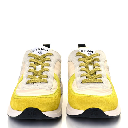 Chanel Nylon Calfskin Suede Womens CC Sneakers 39 Ivory Grey Yellow 2 of 8