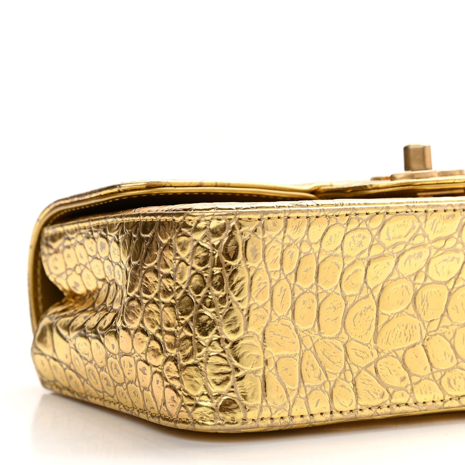 Chanel Metallic Calfskin Crocodile Embossed Cocodile Rectangular Mini Flap Gold 9 of 10