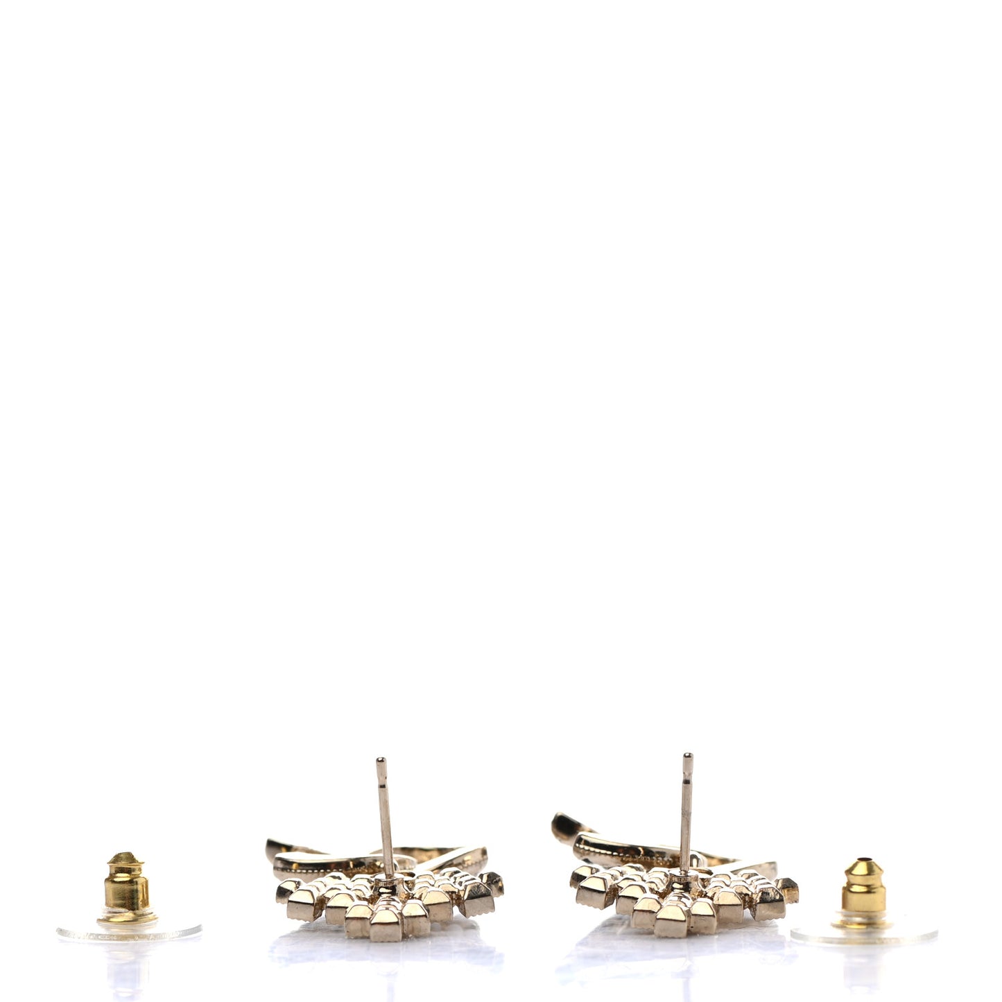 Resin Crystal Pearl CC Crown Drop Earrings Gold Black