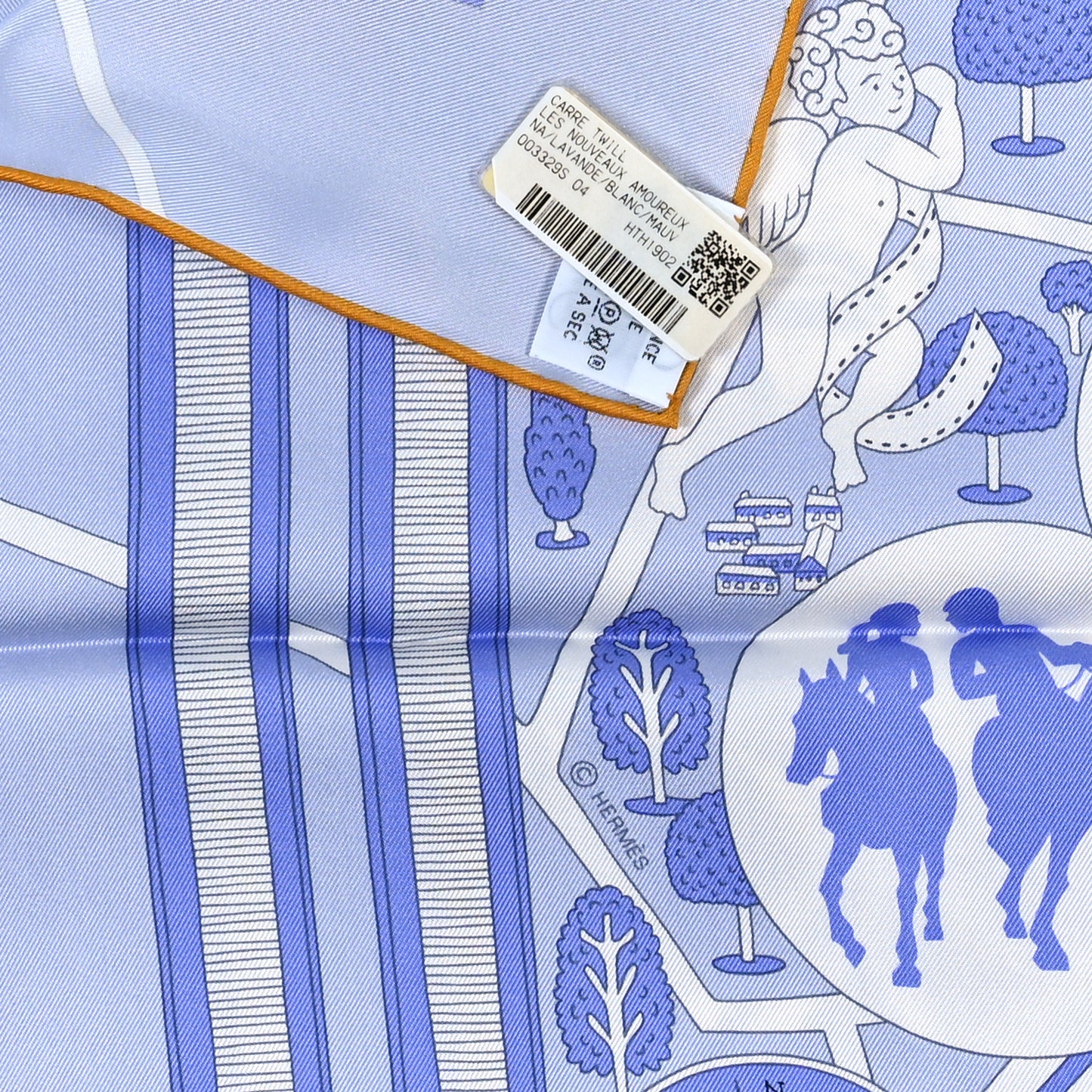 Silk Les Nouveaux Amoureux de Paris Scarf 90 Lavande White Mauve