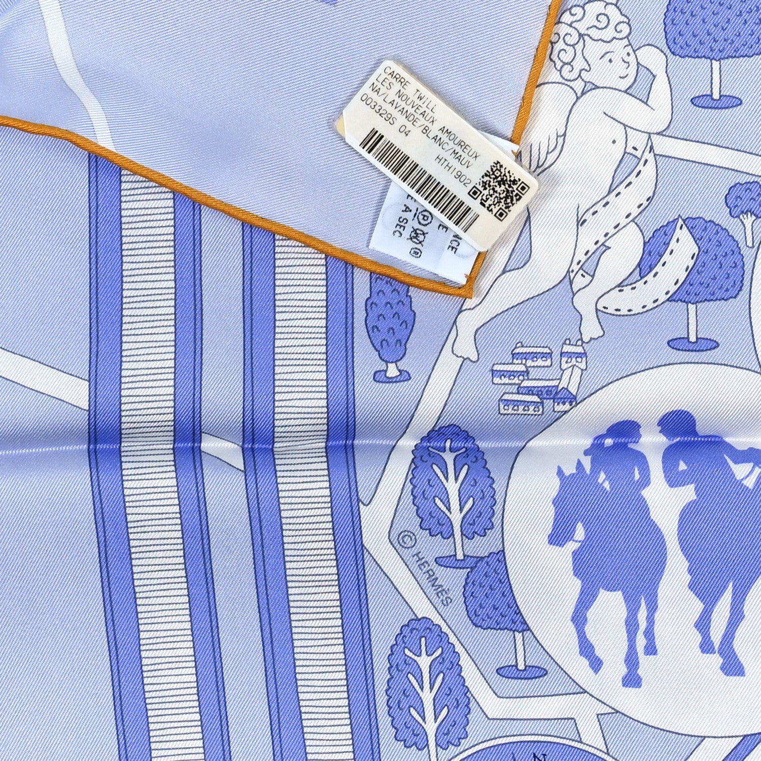 Hermes Silk Les Nouveaux Amoureux de Paris Scarf 90 Lavande White Mauve 3 of 3