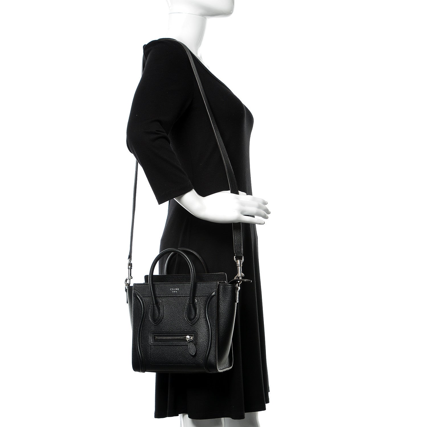 Celine Drummed Calfskin Nano Luggage Black 2 of 10