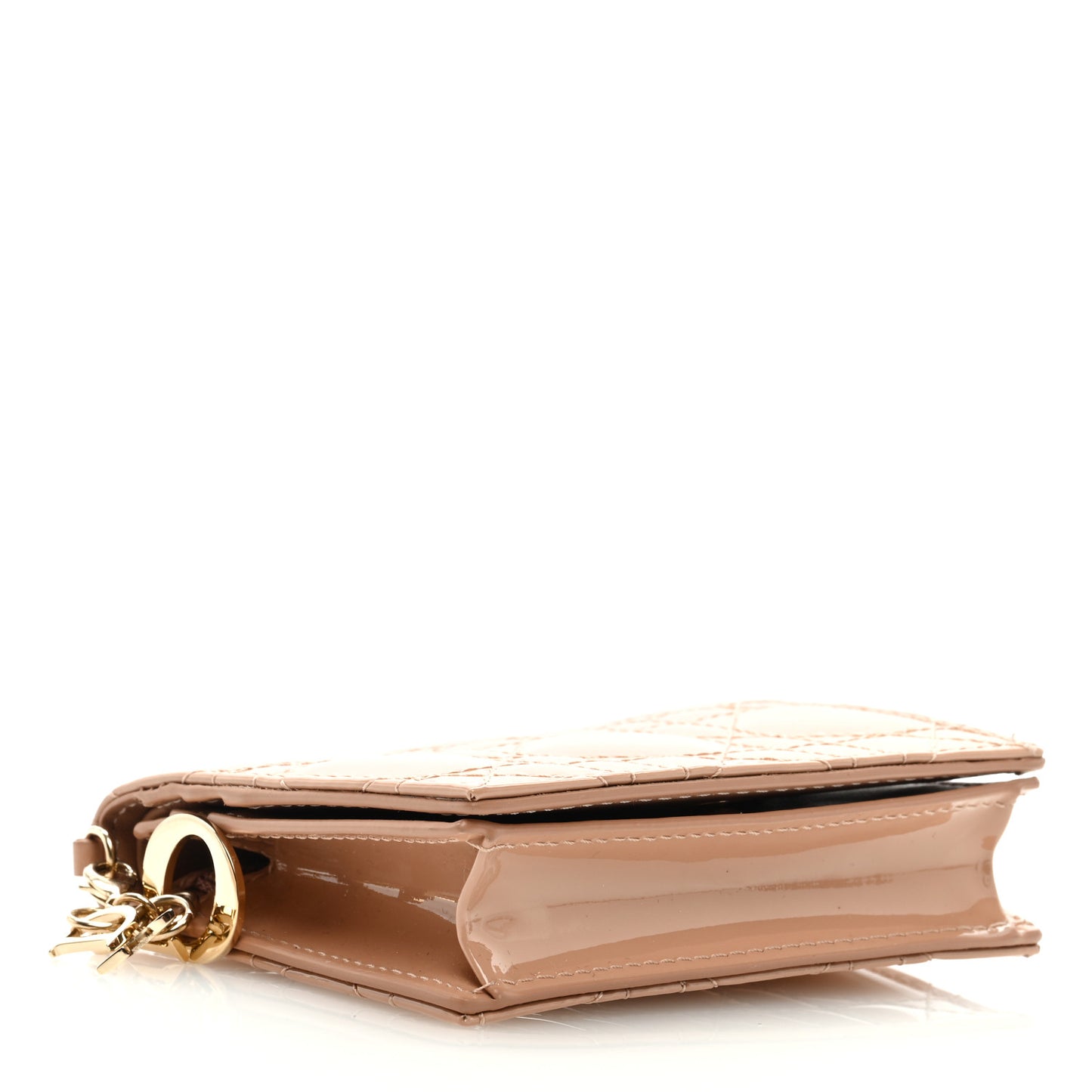 Patent Cannage Mini Lady Dior Wallet Beige