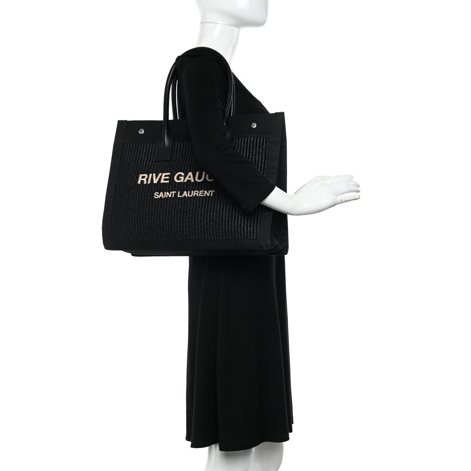 Saint Laurent Raffia Linen Calfskin Small Rive Gauche Tote Black 2 of 10