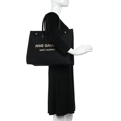 Saint Laurent Raffia Linen Calfskin Small Rive Gauche Tote Black 2 of 10