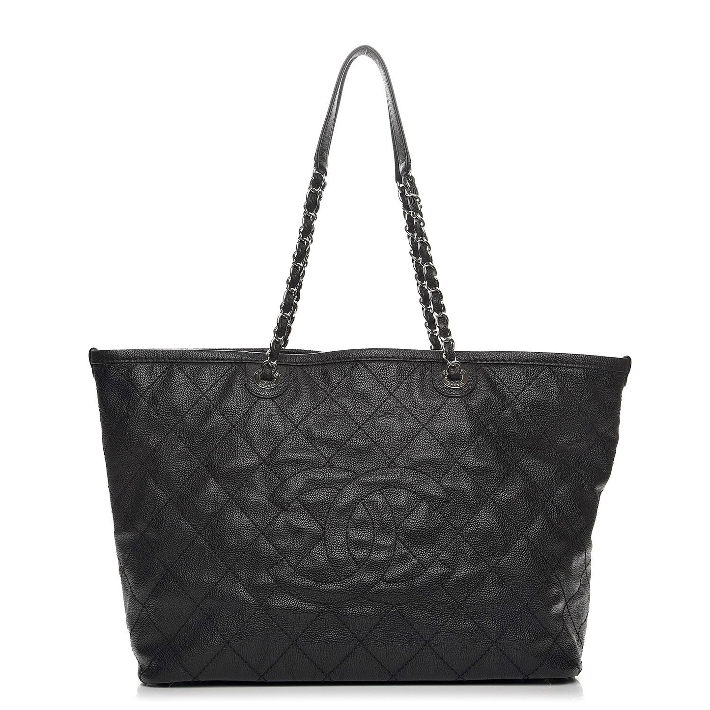 Grained Calfskin Quilted Large Daily Tote Black