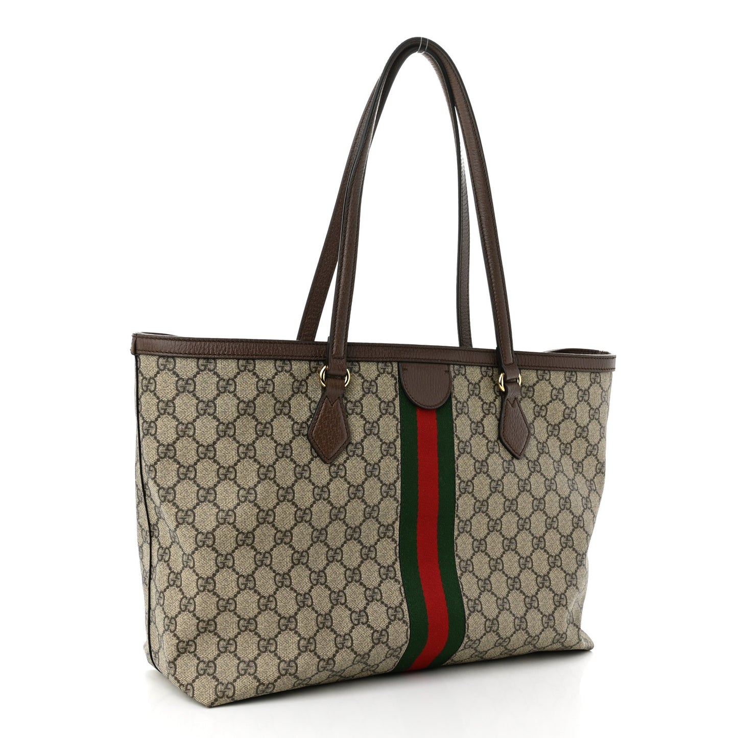 GG Supreme Monogram Textured Calfskin Web Medium Ophidia Shopping Tote Beige Ebony New Acero