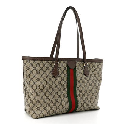 Gucci GG Supreme Monogram Textured Calfskin Web Medium Ophidia Shopping Tote Beige Ebony New Acero 3 of 13