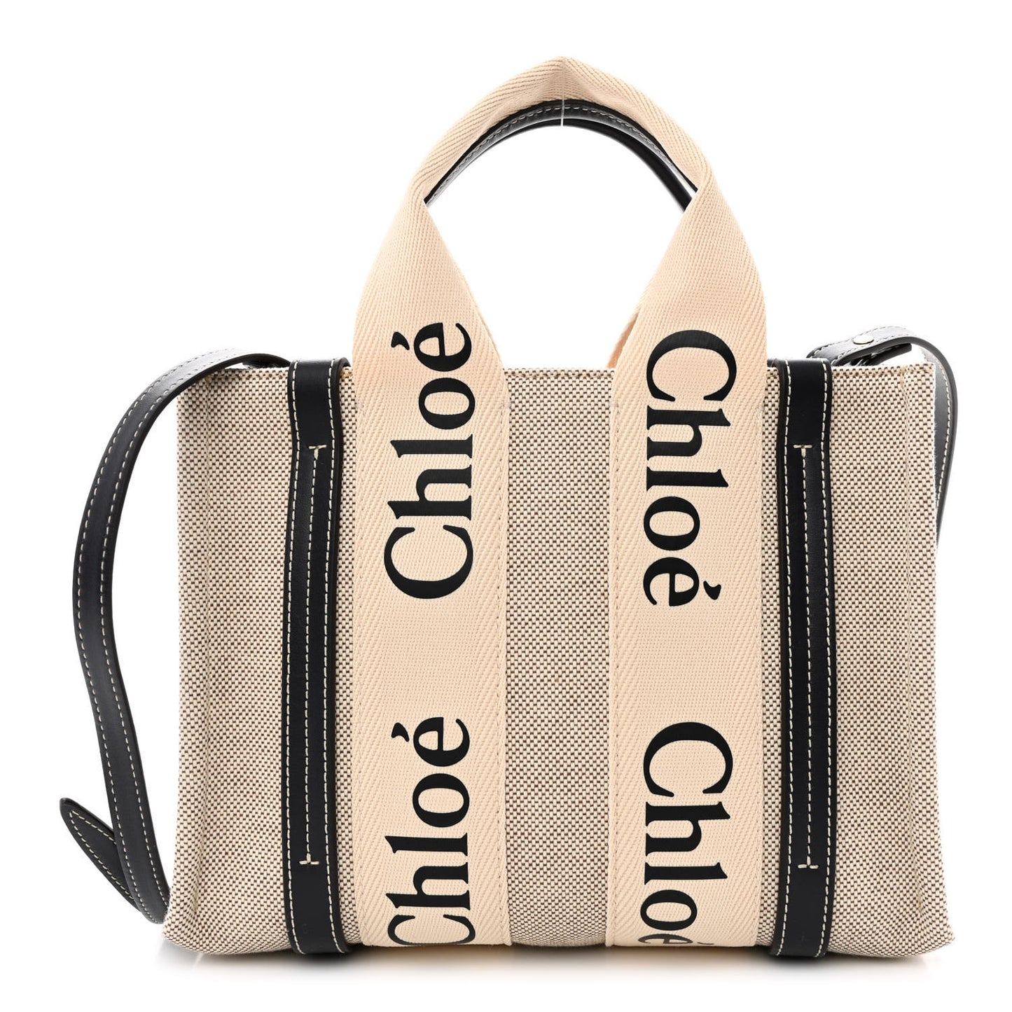 Cotton Calfskin Small Woody Ribbon Tote With Strap White Navy