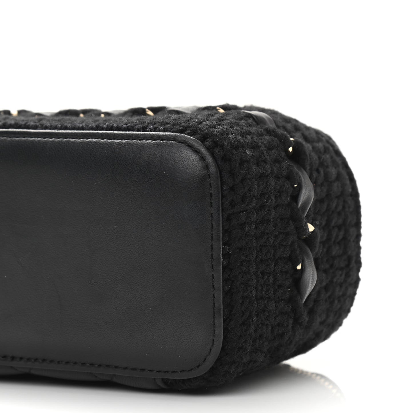 Lambskin Crochet Quilted Small Vanity Case With Chain Black