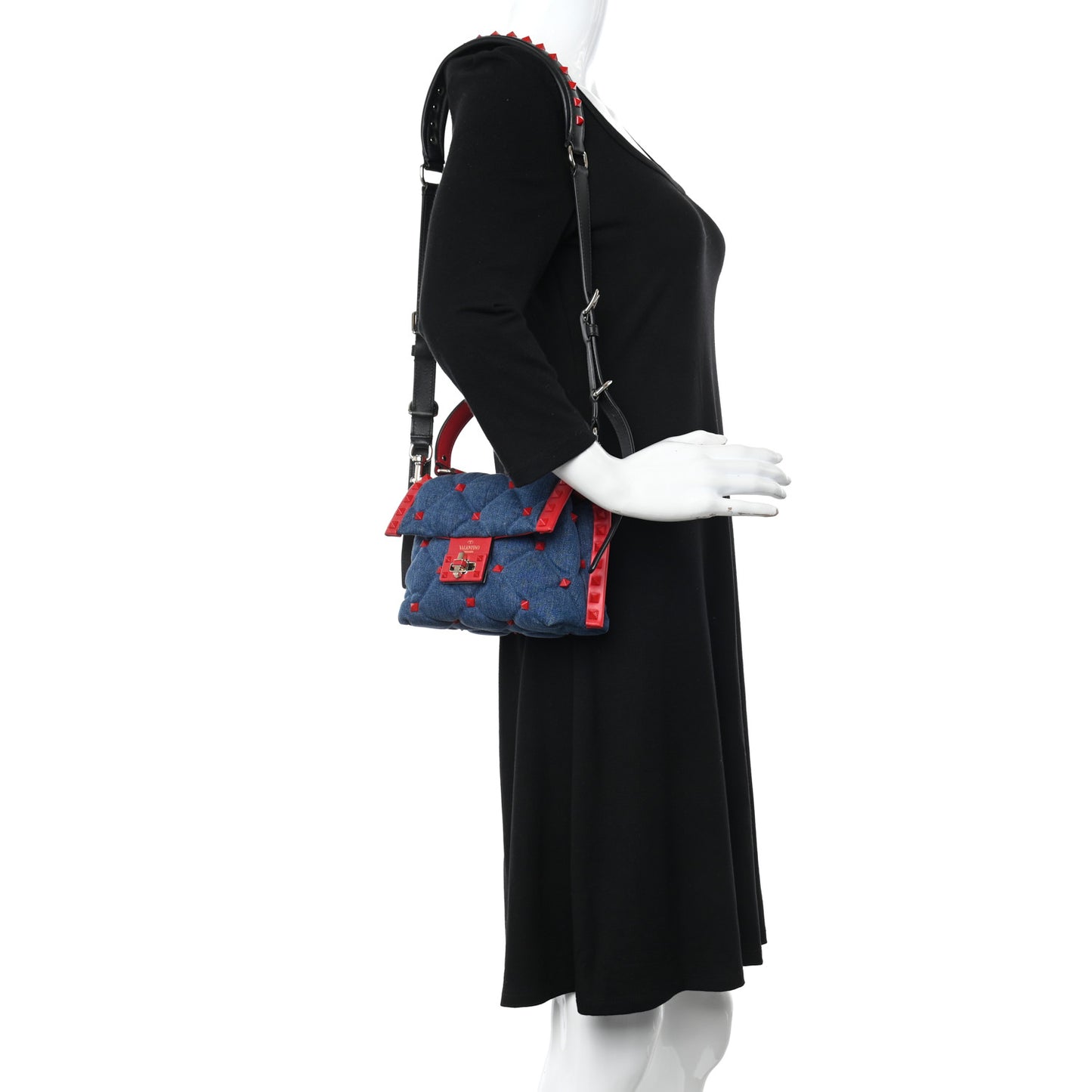 Denim Mini Candystud Top Handle Bag Blue Red