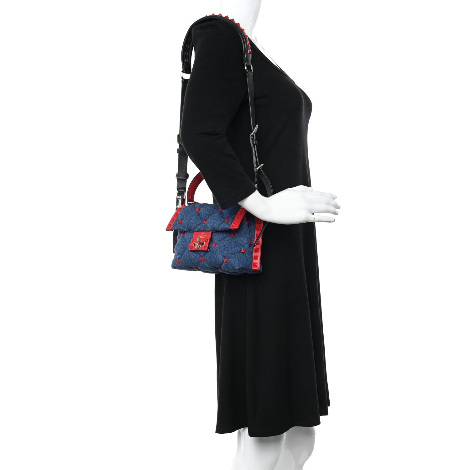 Valentino Garavani Denim Mini Candystud Top Handle Bag Blue Red 2 of 9