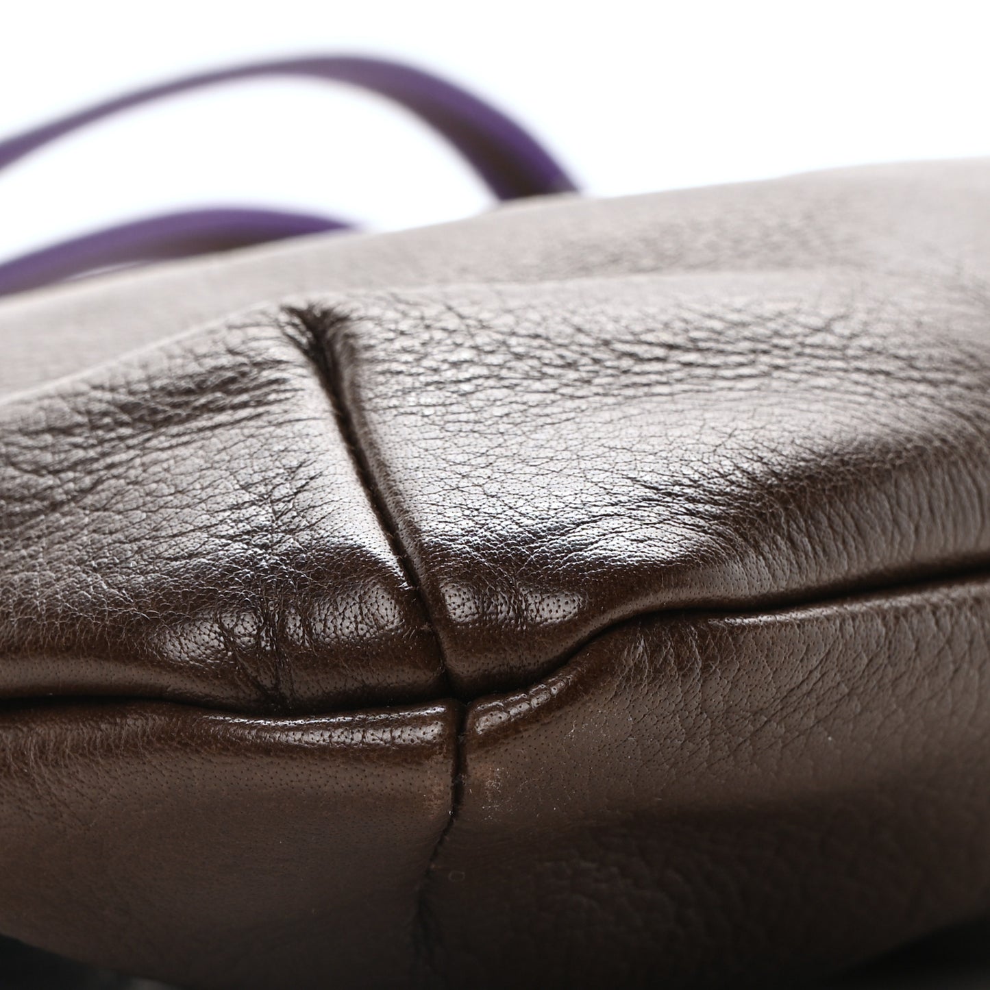 Goatskin Madras Bow Mini Pouch Brown Purple