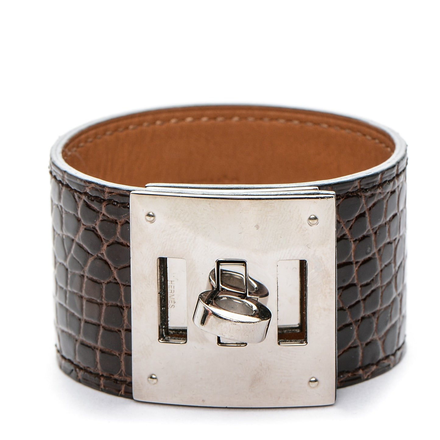 Shiny Alligator Kelly Dog Cuff Havanne