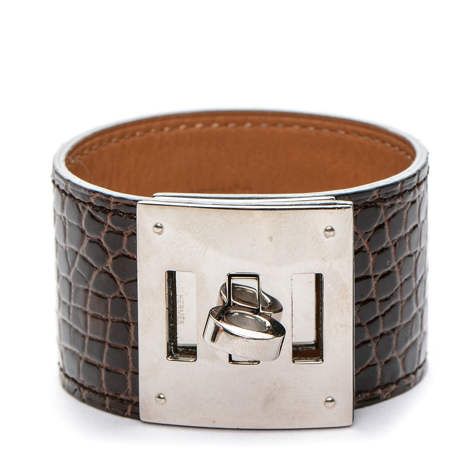 Hermes Shiny Alligator Kelly Dog Cuff Havanne 1 of 6