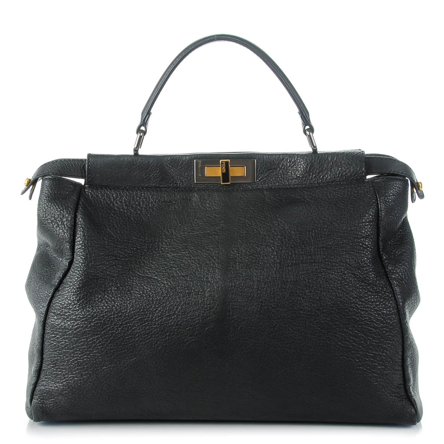 Fendi Goatskin Zucca Large Peekaboo Iconic Satchel Black Tobacco 1 of 9
