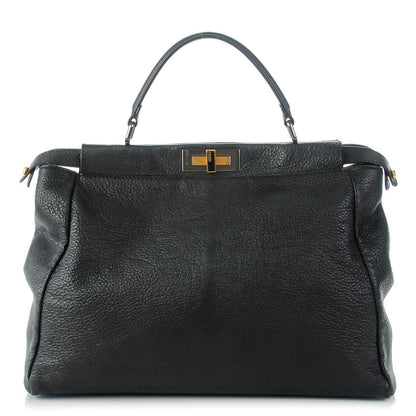 Fendi Goatskin Zucca Large Peekaboo Iconic Satchel Black Tobacco 1 of 9