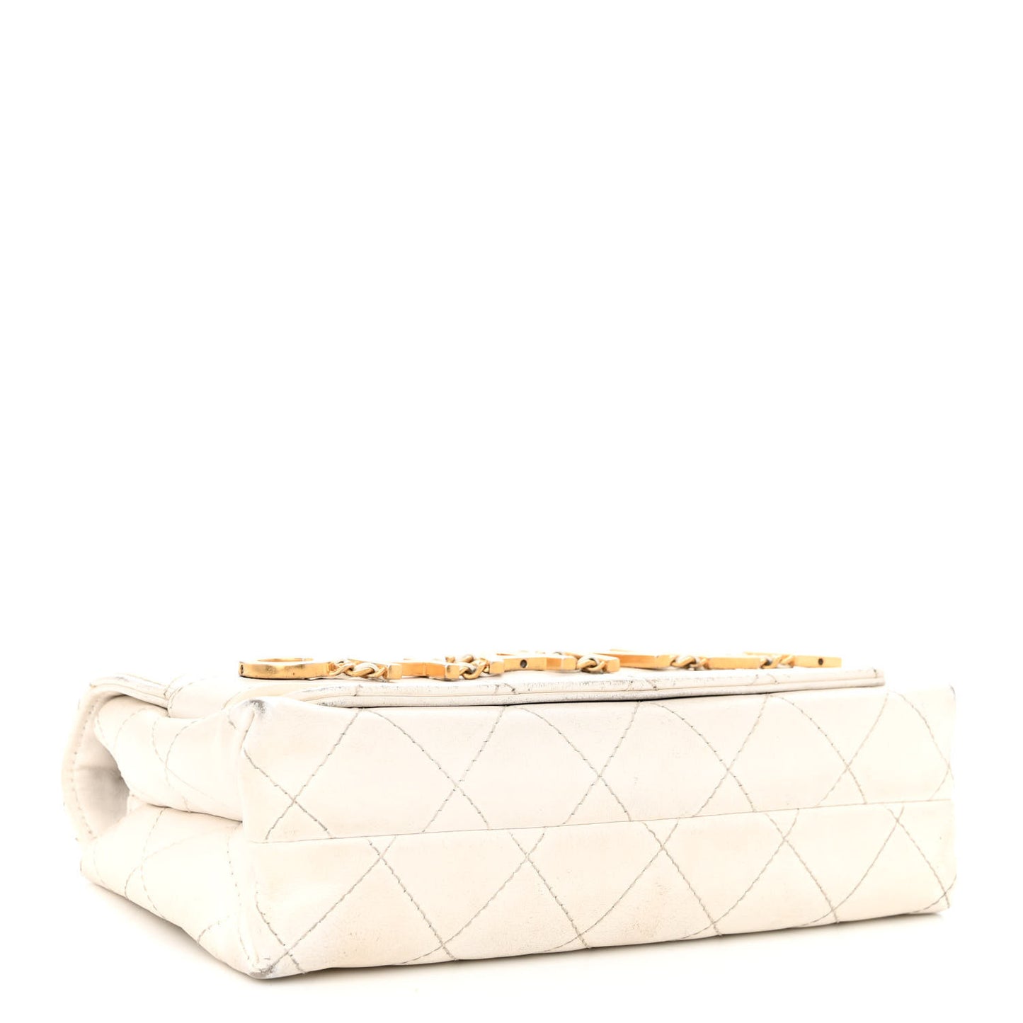 Calfskin Quilted Small Enchained Flap White