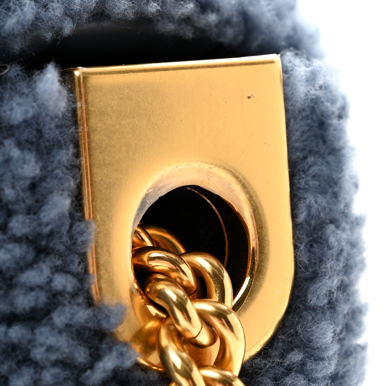 Fendi Shearling Lambskin FF Midi Chain Baguette Mirto 11 of 11