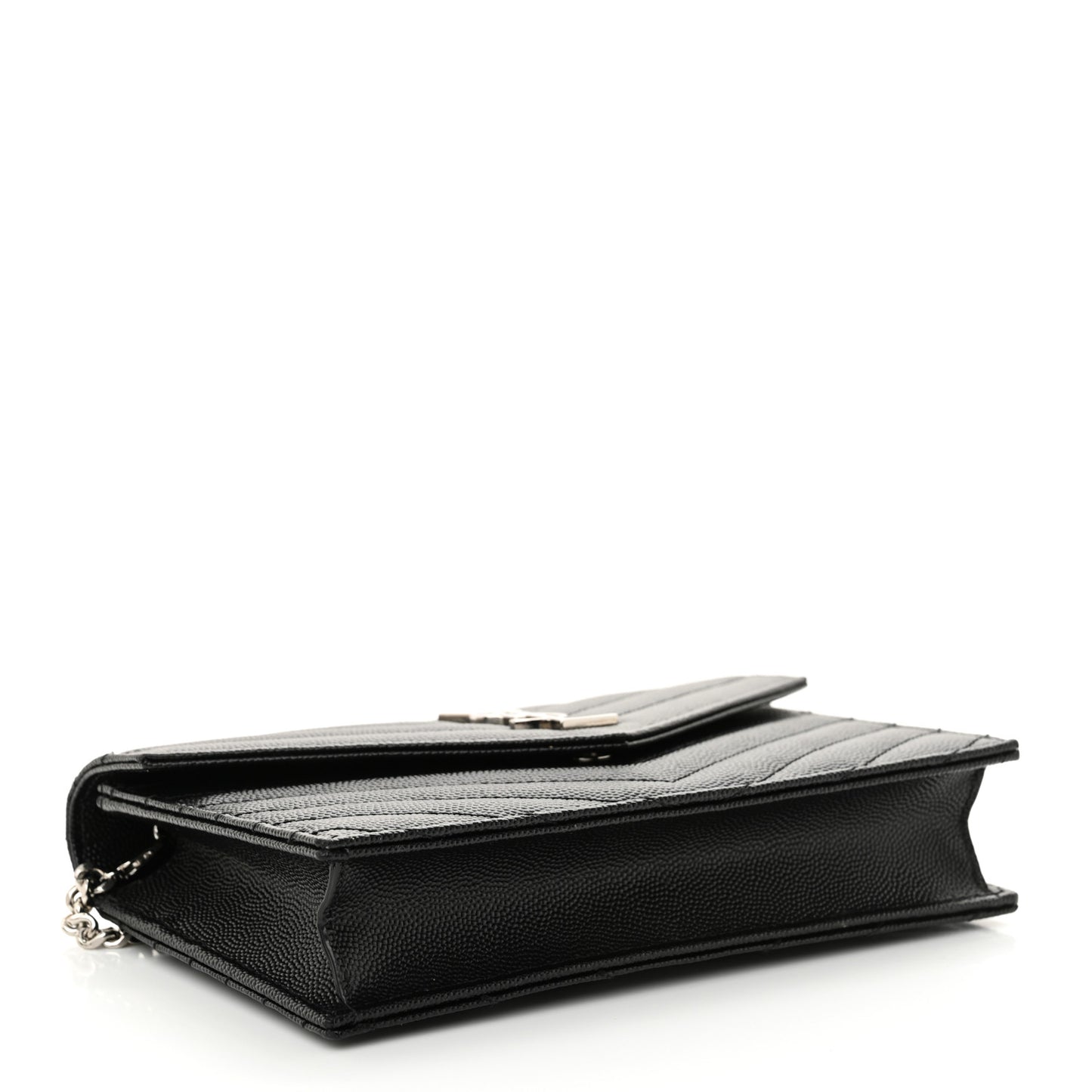 Grain De Poudre Matelasse Chevron Monogram Envelope Chain Wallet Black