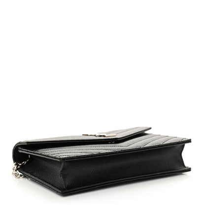 Saint Laurent Grain De Poudre Matelasse Chevron Monogram Envelope Chain Wallet Black 4 of 13
