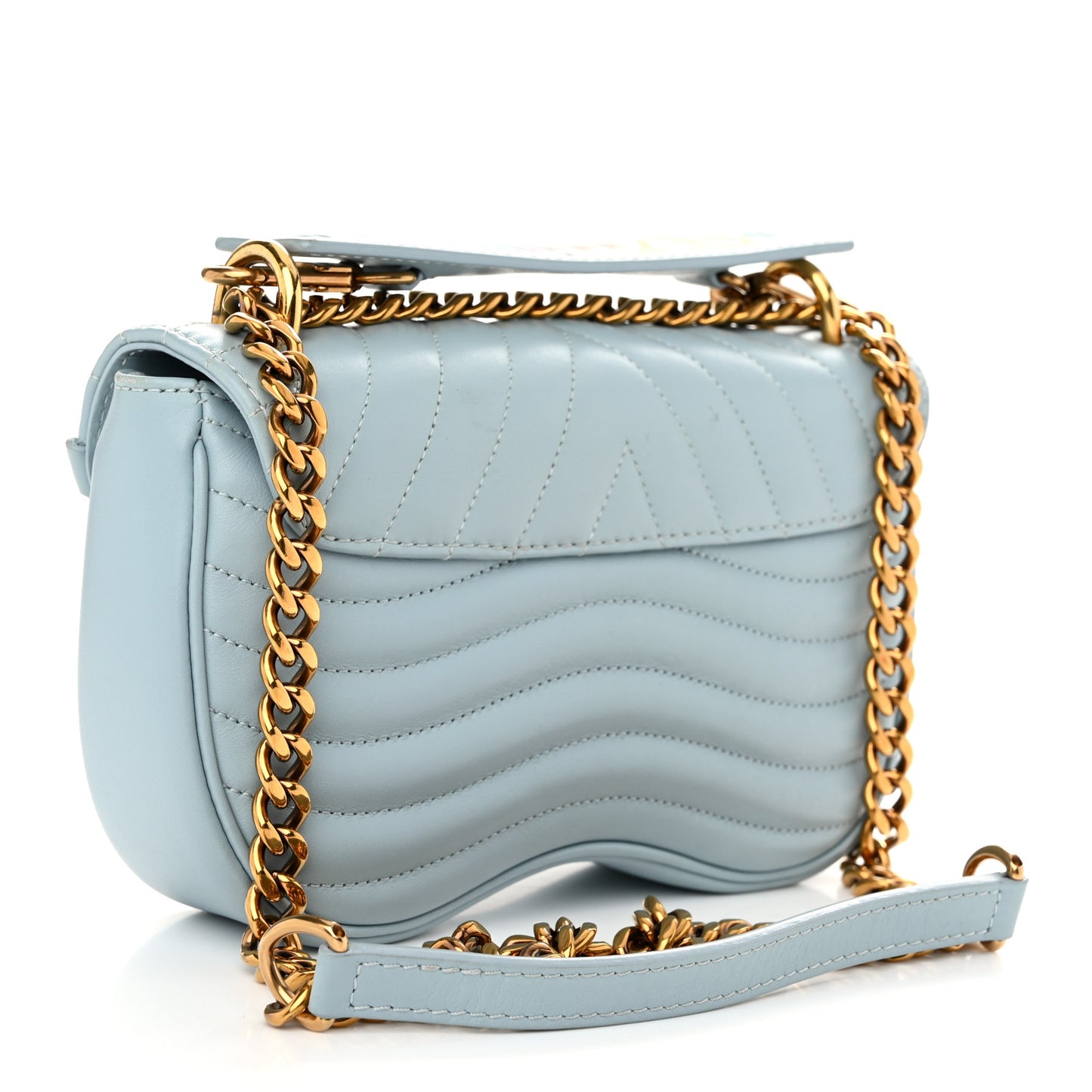 Calfskin New Wave Chain PM Porcelain Blue
