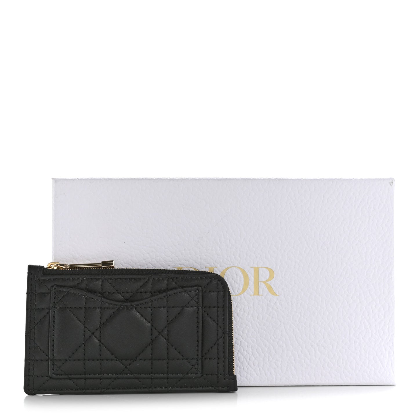 Supple Calfskin Cannage Lady Dior Cosmos Zipped Card Holder Black