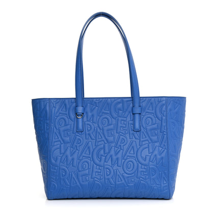 Salvatore Ferragamo Lambskin Logo Embossed Bonnie Tote Turquoise 1 of 15
