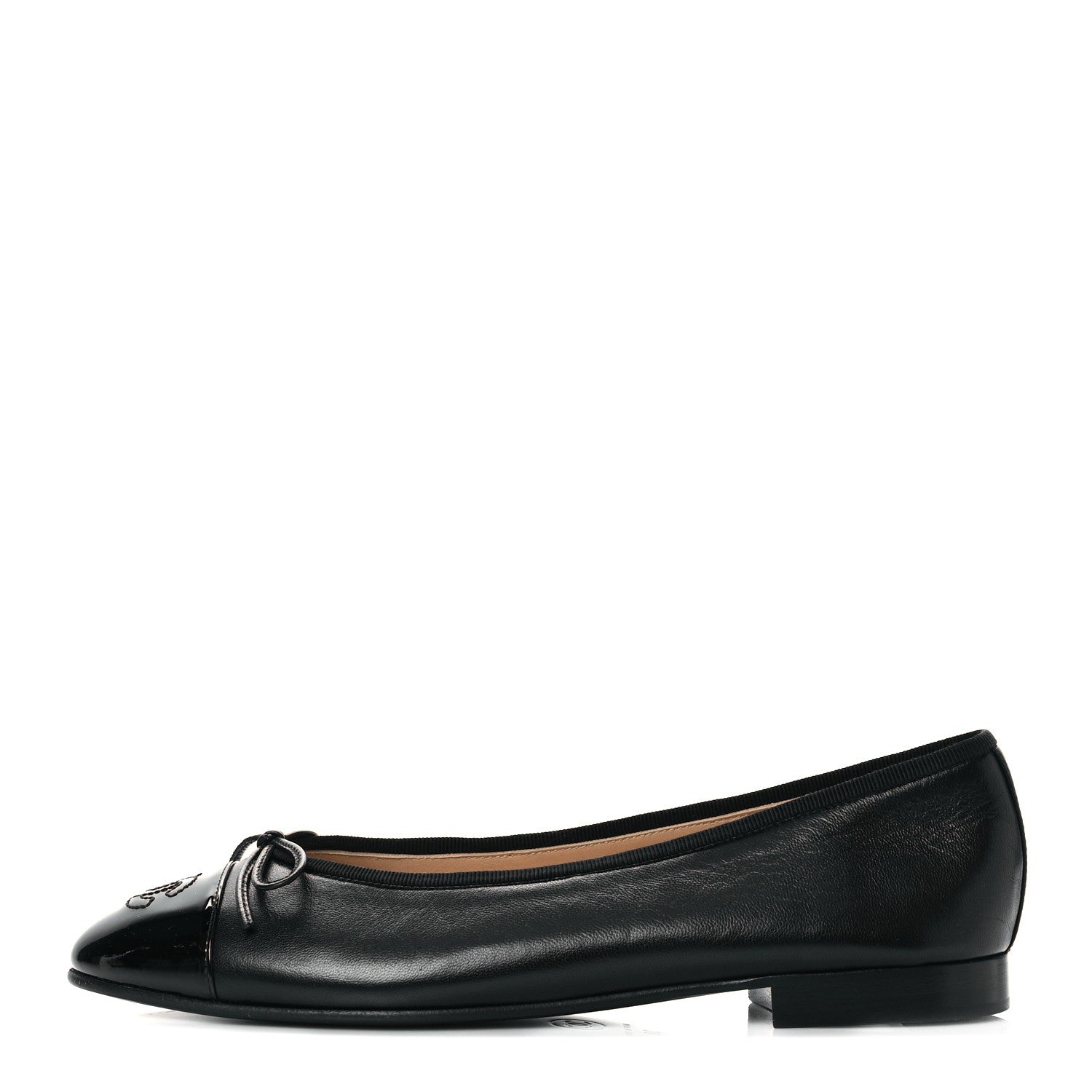 Chanel Lambskin Patent Cap Toe Ballerina Flats 38 Black 1 of 8